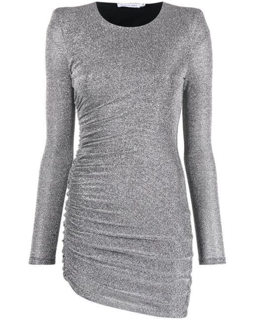 Amen Gray Metallic Ruched Mini Dress