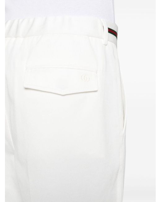 Gucci White Web-Detail Cotton Trousers for men