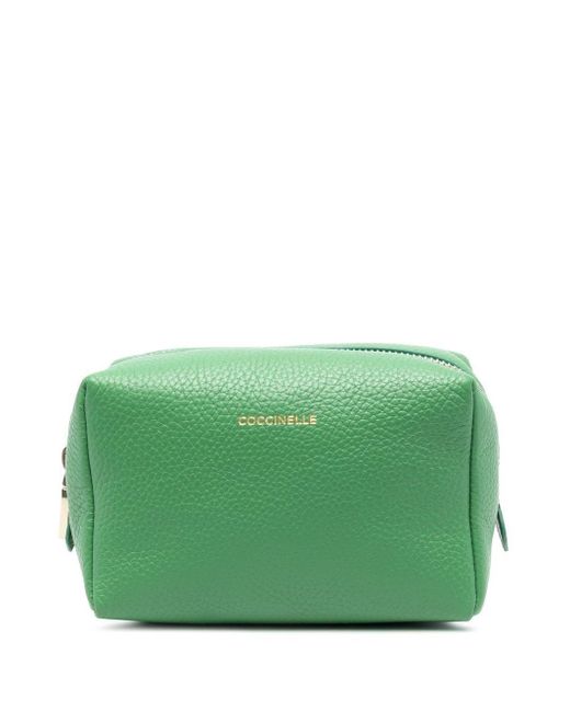 Coccinelle Green Foil-print Leather Makeup Bag