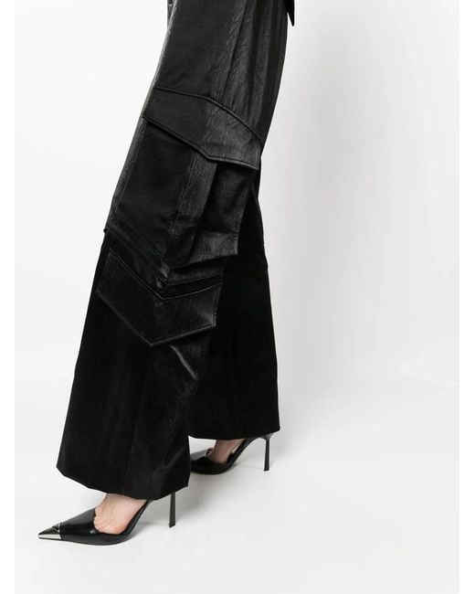 MSGM Black Crinkled-Finish Cargo Trousers