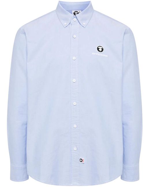 Aape By A Bathing Ape Blue Logo-Patch Long-Sleeved Shirt for men