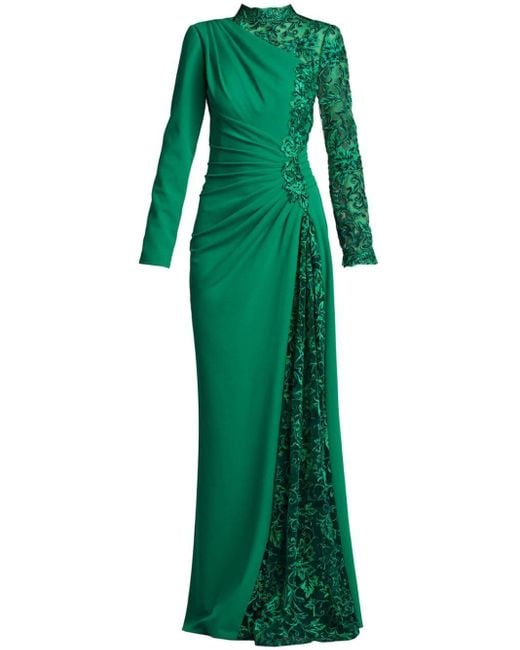 Tadashi Shoji Green Petra Draped Gown