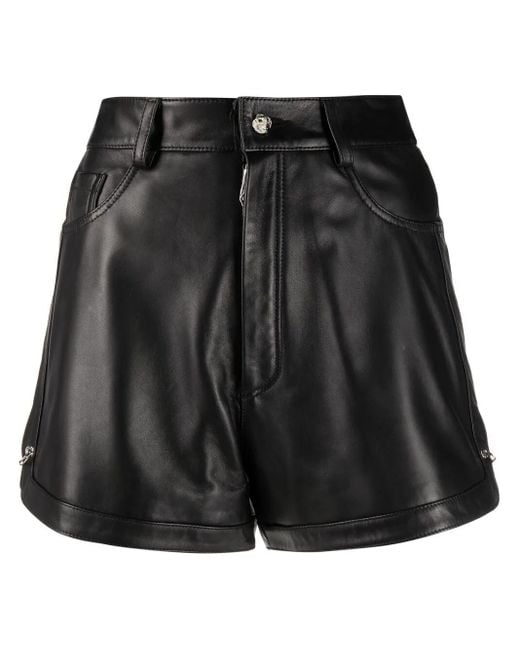 Philipp Plein Black Pin-Embellished Leather Shorts