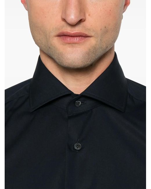 Barba Napoli Blue Spread-Collar Shirt for men
