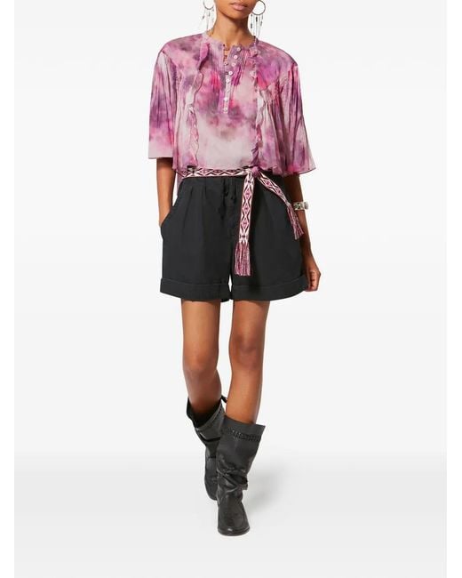 Isabel Marant Purple Veelia Ruffled Buttoned Blouse