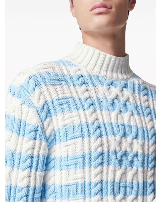 Versace Blue Striped Cable Knit Jumper for men