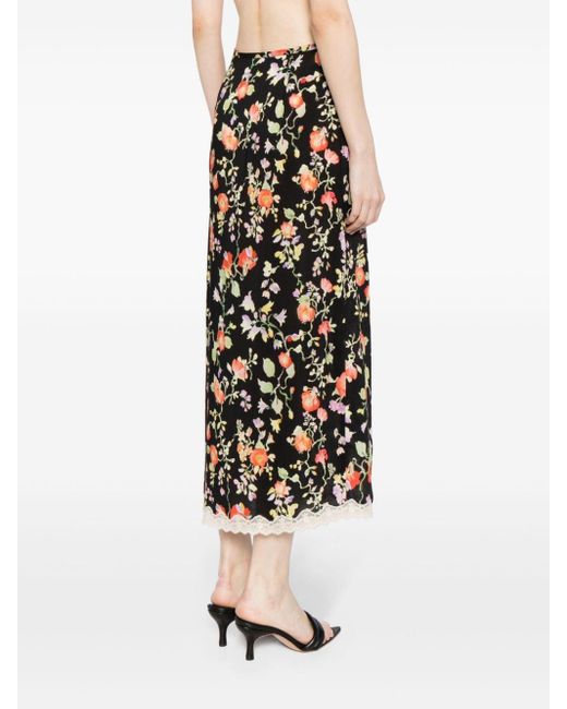 Rixo Black Sibella Floral-print Midi Skirt