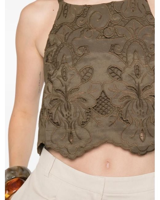 MOUTAKI Brown Guipure-Lace Cropped Blouse