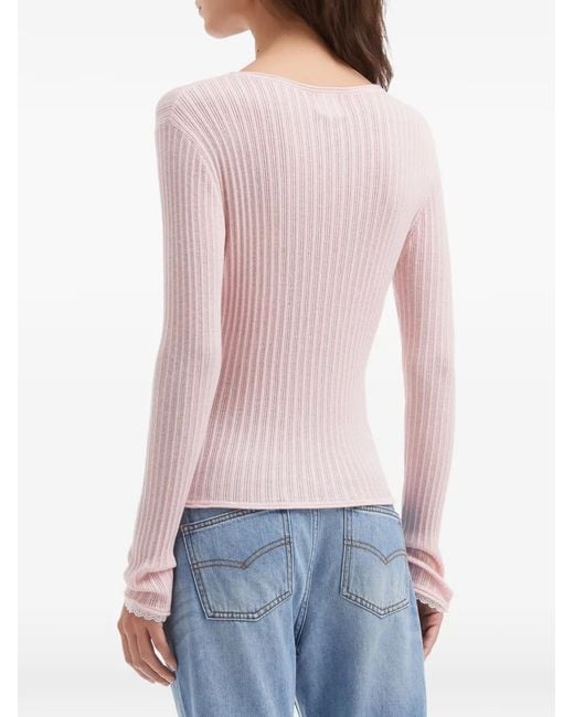 B+ AB Pink Tie Ribbed Top
