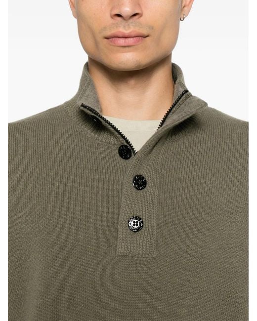 Stone Island Green Logo-Patch Half-Zip Sweater for men