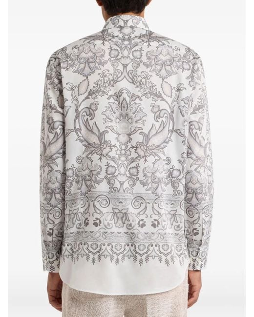 Etro White Cotton Shirt With Paisley Print for men