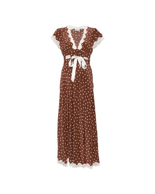 Rixo Brown Marlice Lace-Trim Polka-Dot Maxi Dress