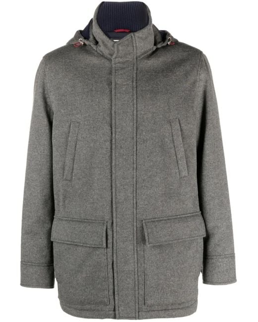 メンズ Brunello Cucinelli フーデッド パデッド カシミアコート Gray