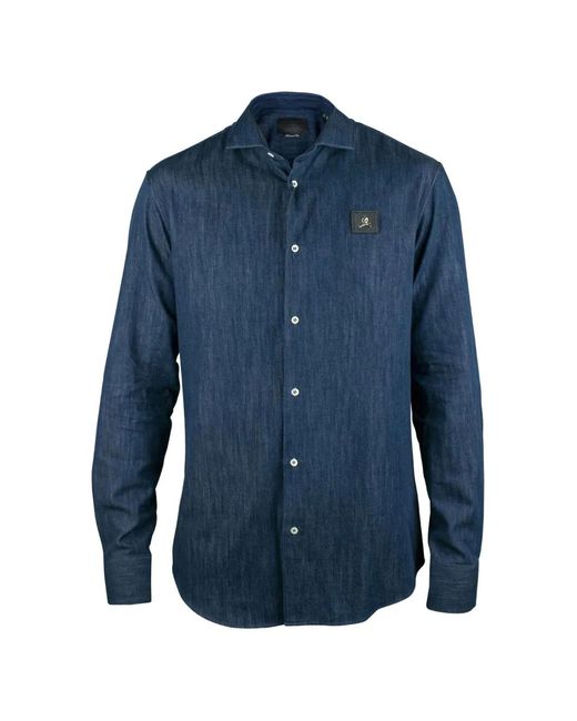 Philipp Plein Blue Logo-Patch Denim Shirt for men