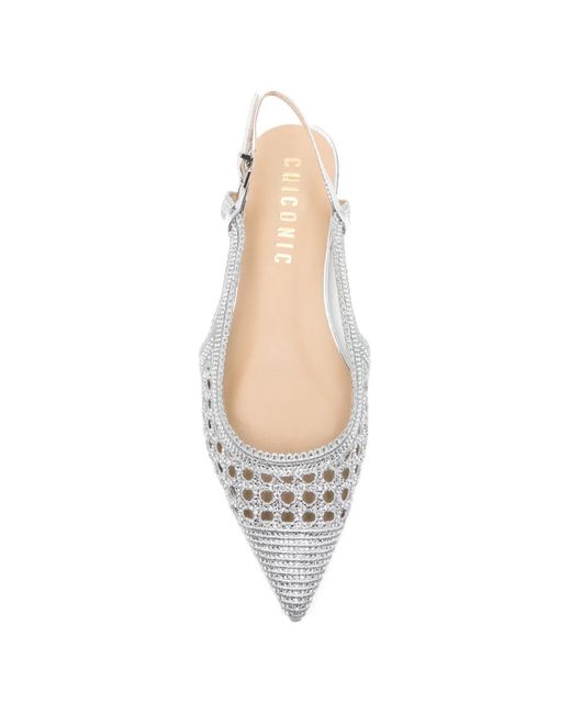Chiconic White Crystal-Embellishment Flat Mules