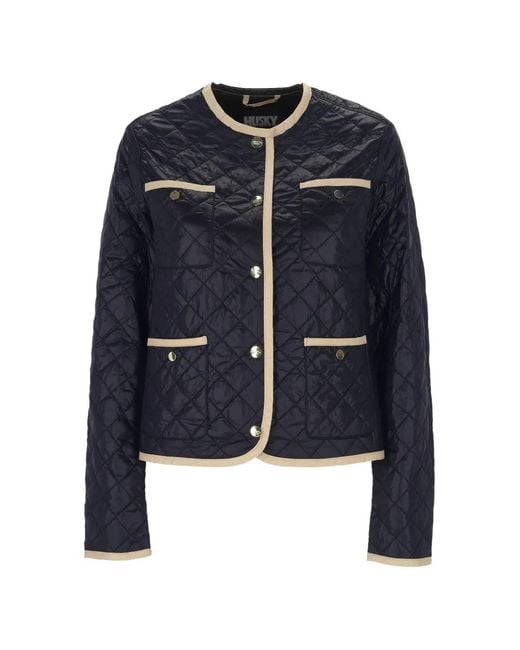 Husky Blue Quilted Contrast-Trim Jacket