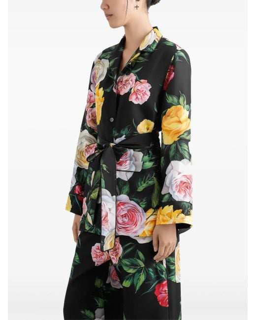 Dolce & Gabbana Black Rose Print Shirt