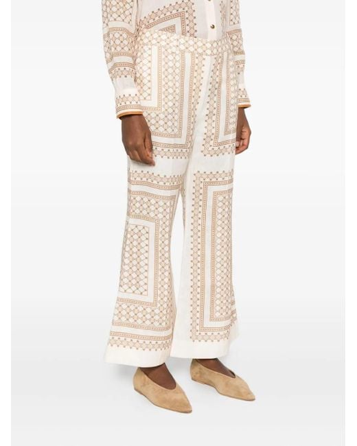Zimmermann Natural Geometric-Print Flared Trousers