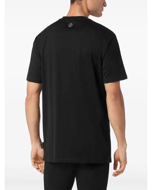 Philipp Plein Black Strass Flame Racing T-Shirt for men
