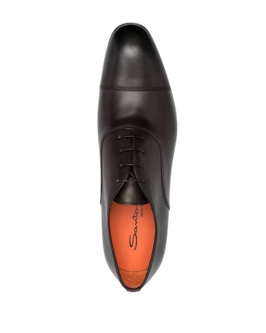 Santoni Brown Almond-Toe Lace-Up Leather Shoes for men