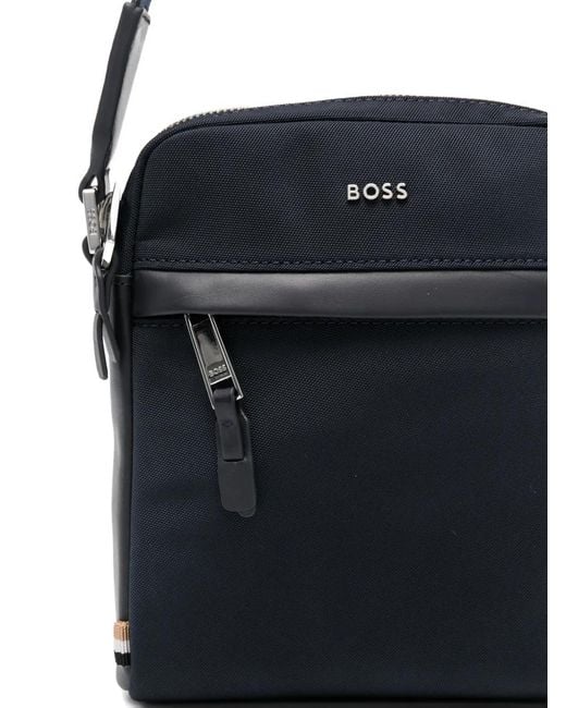 Boss Black Messenger Bag With Leather Trims for men