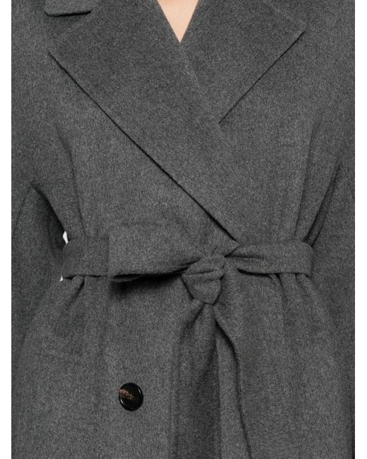 Max Mara Gray Belted Double-Breasted Coat