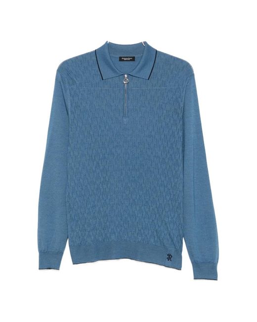 Stefano Ricci Blue Geometric-Pattern Zip-Fastening Polo Shirt for men