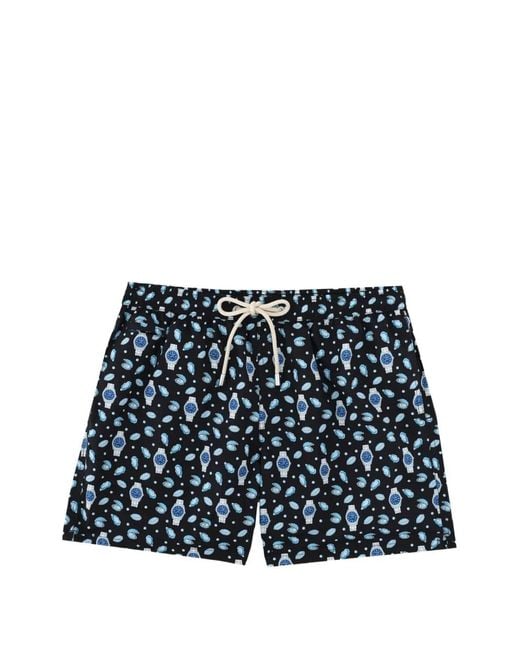 Mc2 Saint Barth Blue Graphic-Print Drawstring Swim Shorts for men