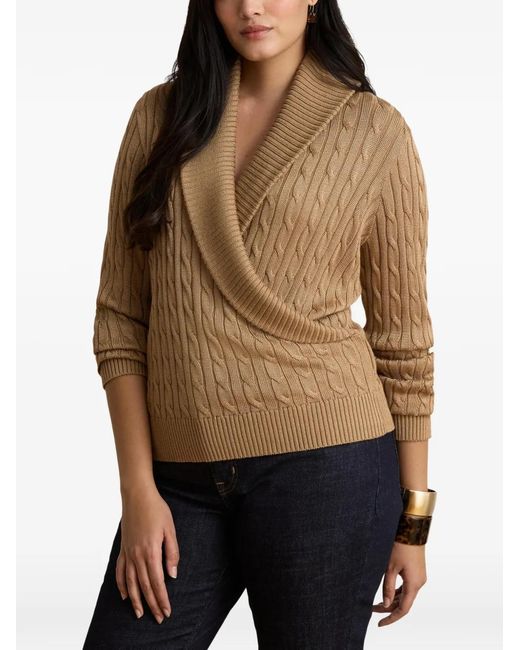 Ralph Lauren Natural Cable-Knit Shawl-Collar Sweater