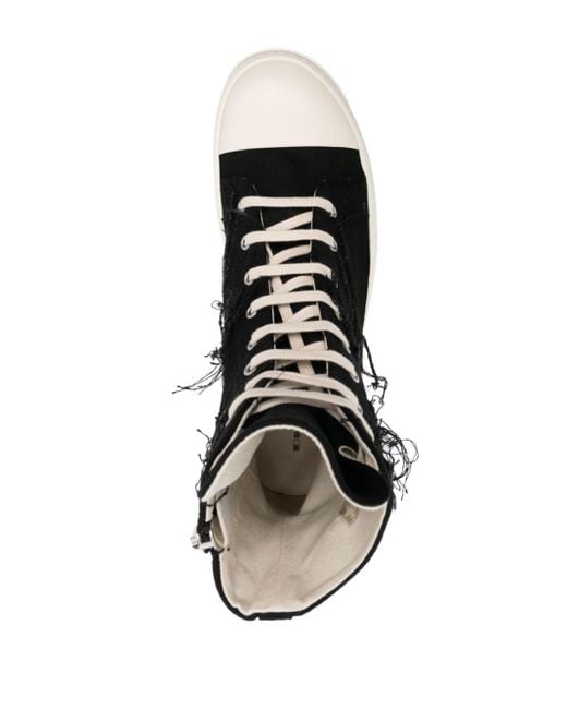 Rick Owens Black Distressed-effect Lace-up High-top Sneakers
