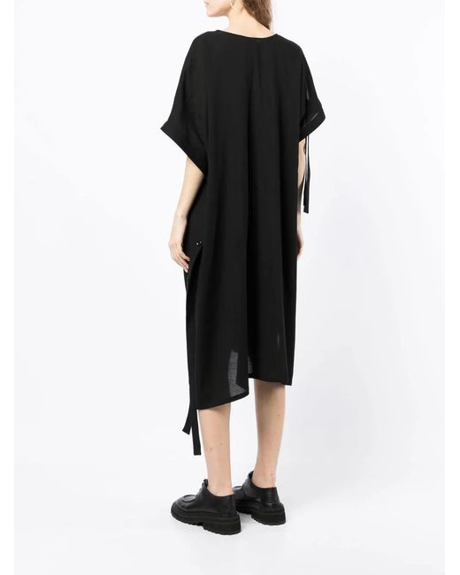 Y's Yohji Yamamoto Black Buttoned Side-Tie Midi Dress
