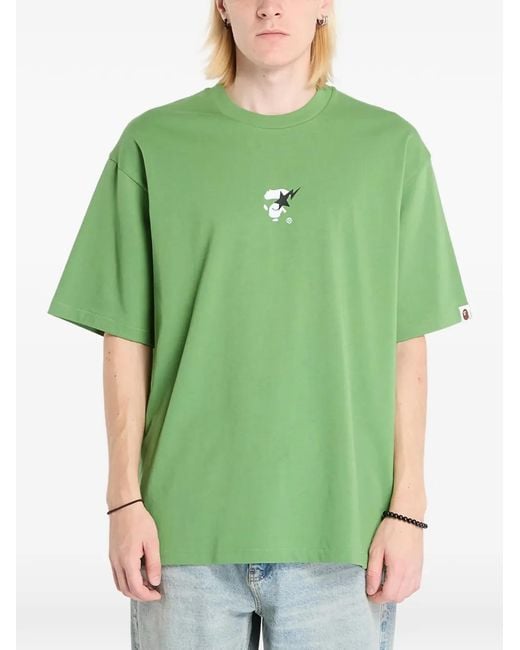 A Bathing Ape Green Ape Face-Print Relaxed Fit T-Shirt for men