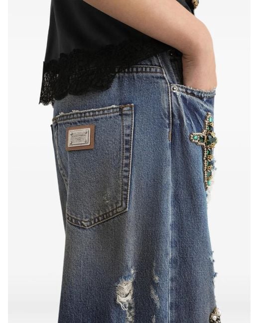 Dolce & Gabbana Blue 5-Pocket Denim Trousers With Embroidery