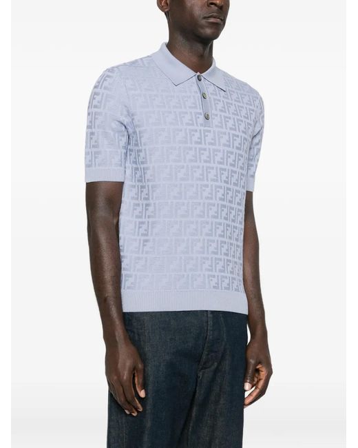 Fendi Blue Ff-Motif Polo Shirt for men