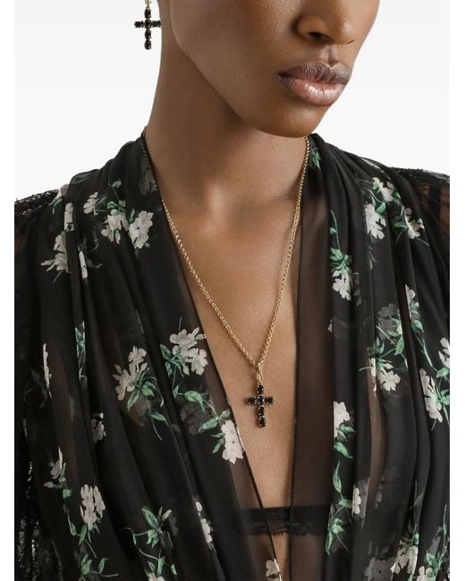 Dolce & Gabbana White Lace-Detail Floral-Pattern Long Dress