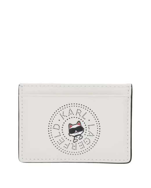 Karl Lagerfeld White Ikon Perforated Card Holder