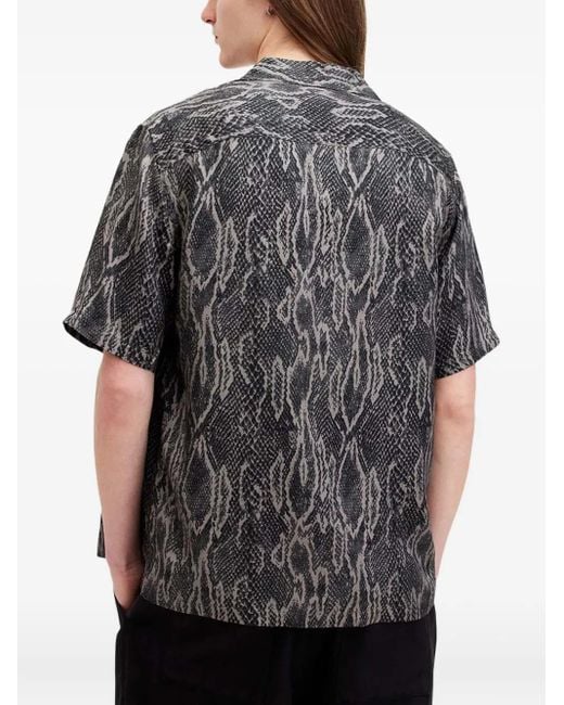 AllSaints Snakeskin-print short-sleeve shirt in Gray für Herren