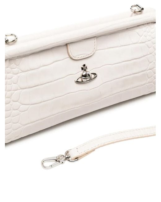 Vivienne Westwood White Orb Croc-Effect Clutch Bag