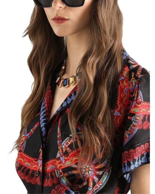 Dolce & Gabbana Red Carretto-Print Silk Twill Vanity Shirt