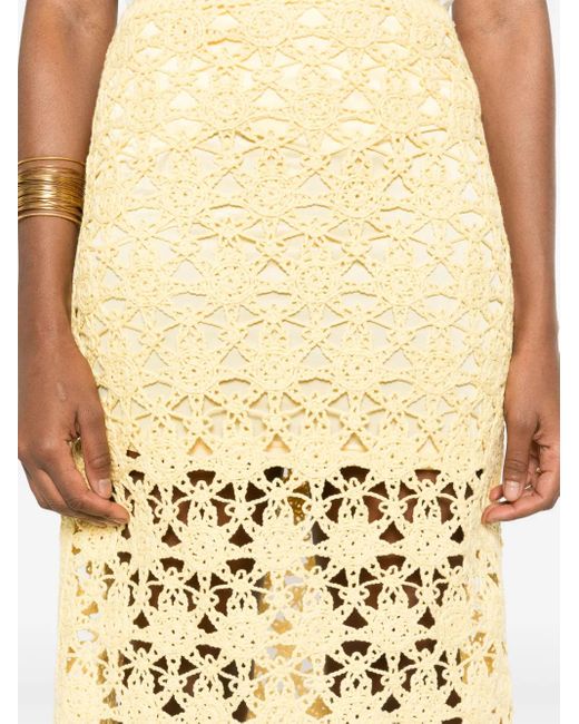 Maje Yellow Sun-Patterned Midi Skirt
