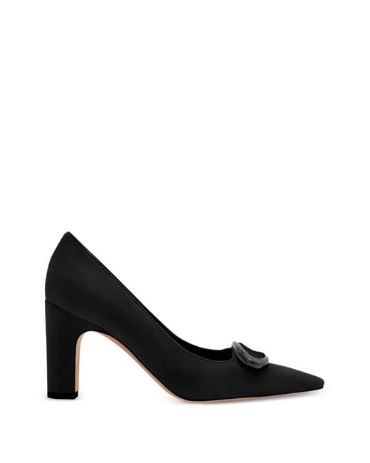 Manolo Blahnik Black Fenixhi Pointed Buckle Suede Pumps