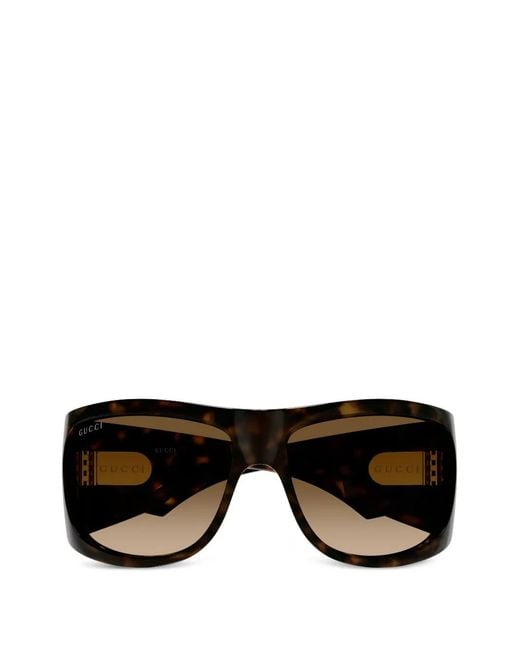 Gucci Black Tortoiseshell-Effect Double G Sunglasses