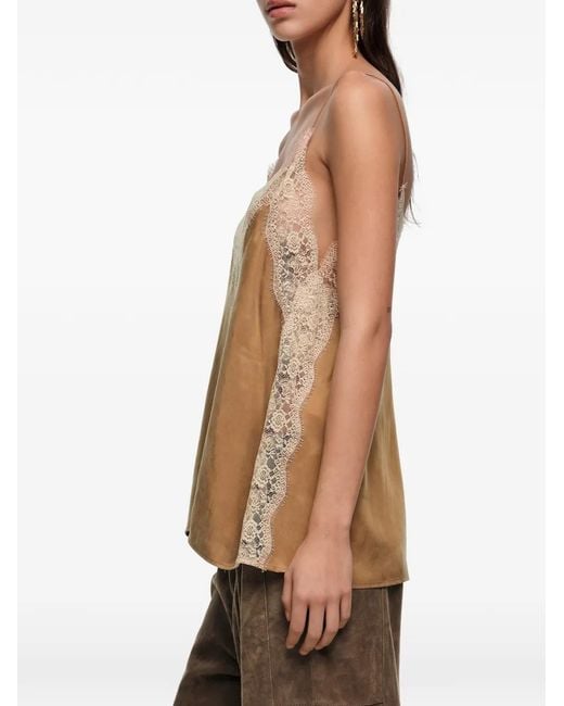Bimba Y Lola Natural Lace-Trim V-Neck Top