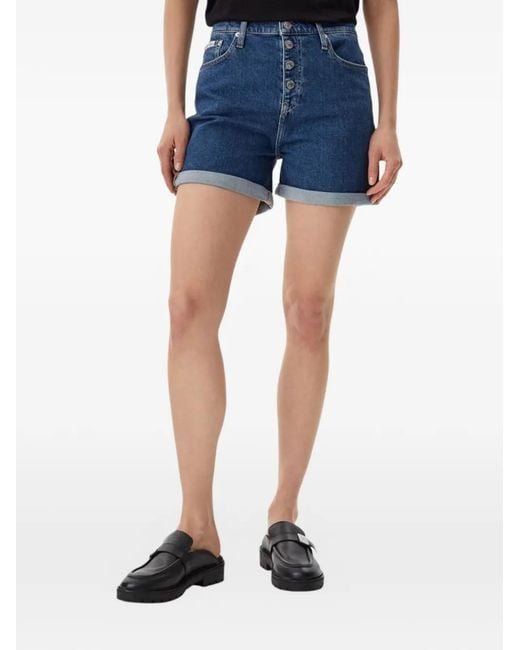 Calvin Klein Blue Short Boutonné À Ourlet Retroussé