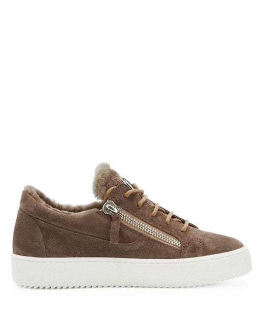 Giuseppe Zanotti Brown Gail Sheepskin Trim Sneakers