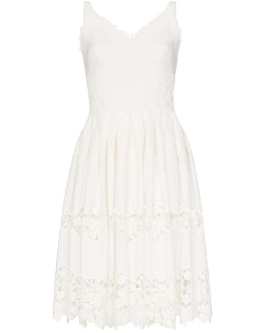 Dolce & Gabbana White Floral Embroidered Cutout Midi-Dress