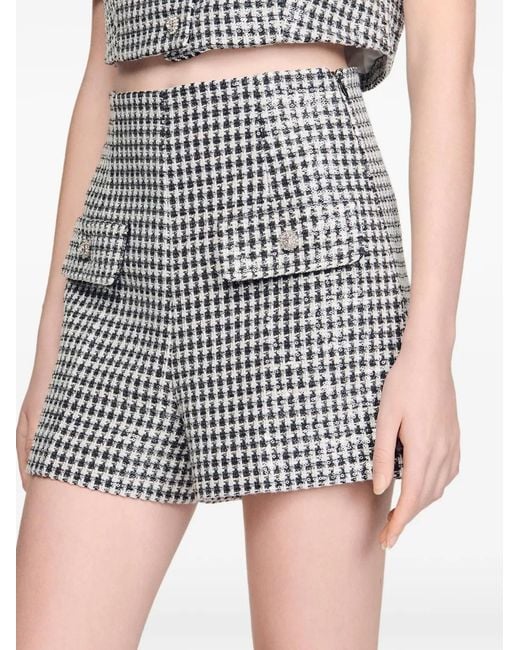 Sandro Gray Sequin Houndstooth Tweed Shorts