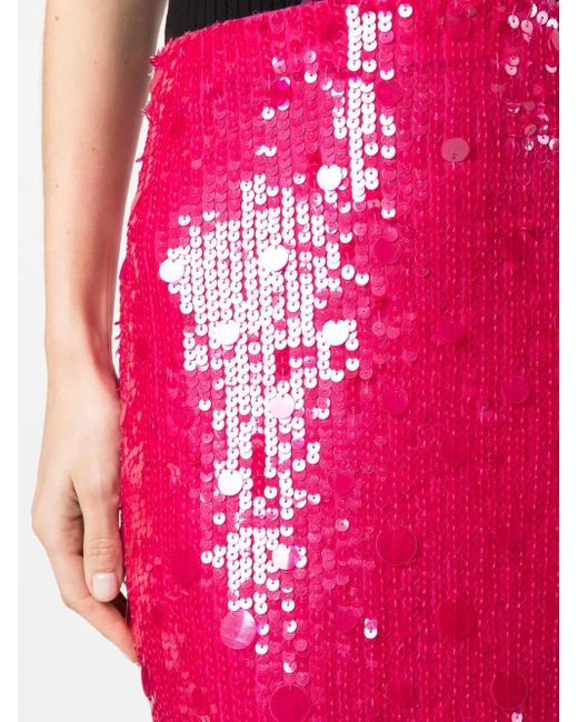 P.A.R.O.S.H. Pink Sequin-Embellished Midi Skirt