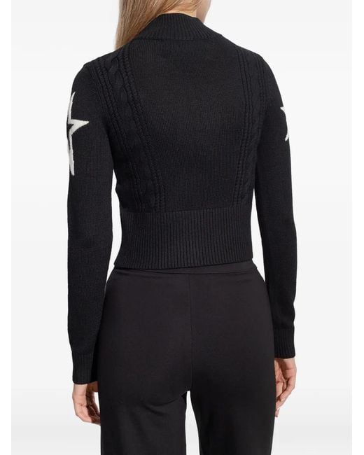 Perfect Moment Black Star-Intarsia Cable-Knit Sweater