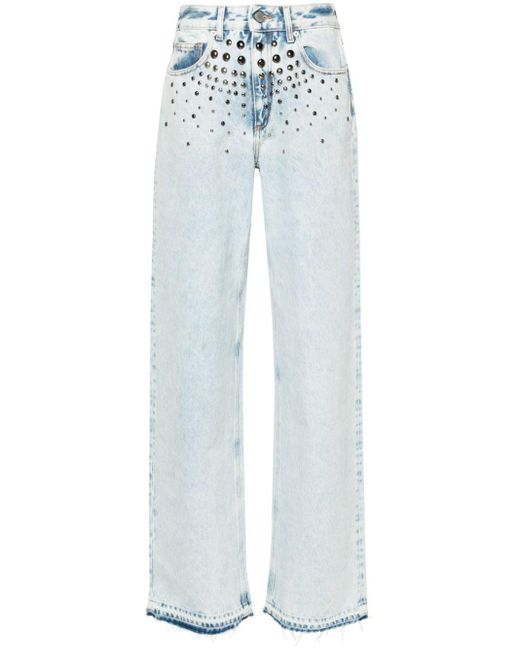 Alessandra Rich Blue Mid-rise Studded Wide-leg Jeans